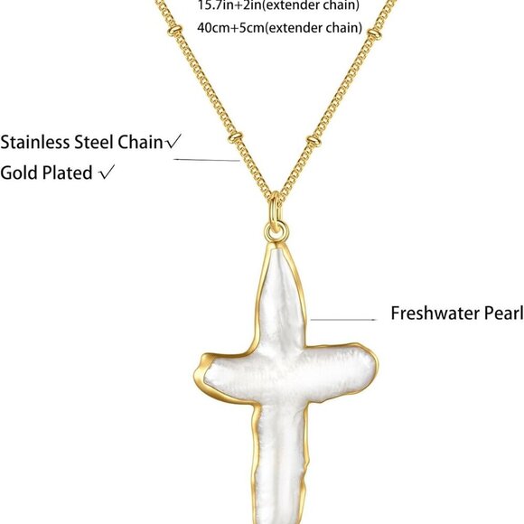 Pearl Cross Necklace for Women Freshwater Natural Chunky Baroque Pearl Necklaces - Picture 5 of 5